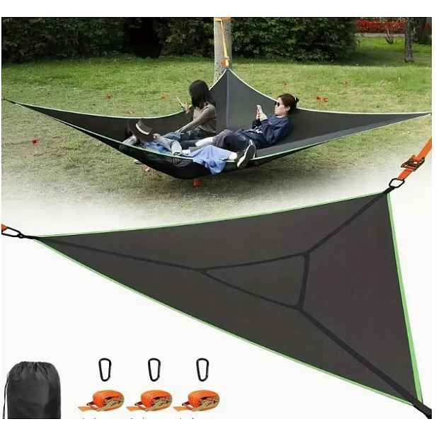 Vícemístná Velká trojúhelníková houpací síť camping trekking zahrada Černá 280x280x280