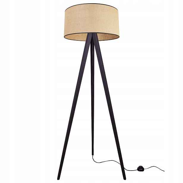 Stojací Podlahová Lampa Trojnožka Dřevo Stínidlo 45 CM