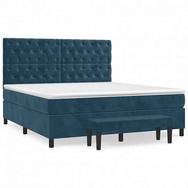 vidaXL Box spring postel s matrací tmavě modrá 160x200 cm samet