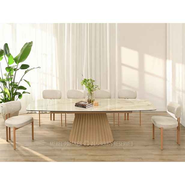 Designový rozkládací stůl 180(260)x98 FAMTIS - béžovozlatý mramor / béžový