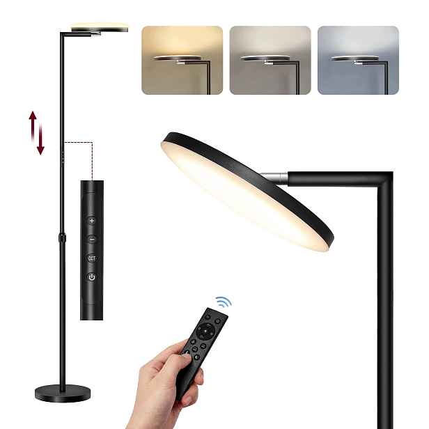 Led stmívatelná podlahová lampa s dálkovým ovládáním 176 cm, černá, pevná, loftová