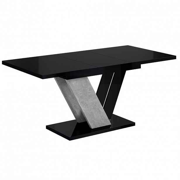 ALTDECOR VÝSUVNÝ jídelní stůl 120–160 × 80 × 75 cm – černý lesk / kámen – CLASI