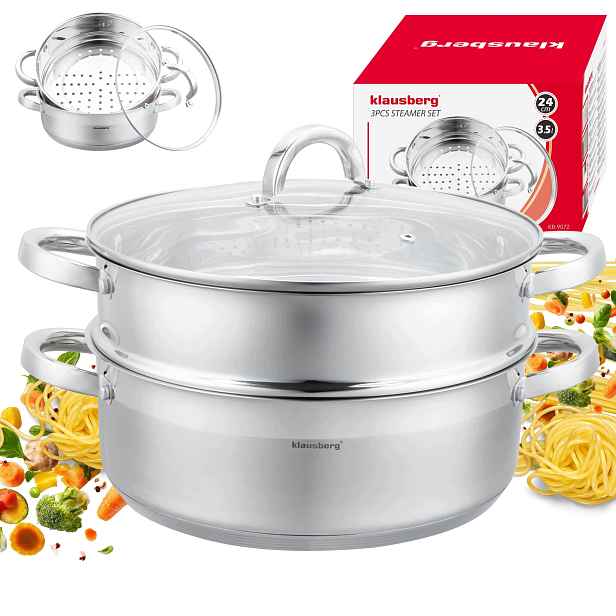 Sada hrnců pro vaření v páře 3 el. 24 cm. hrnec na páru, parní hrnec 3,5 l