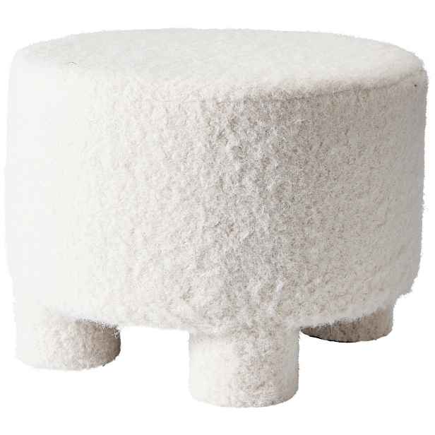 Taburet Polyester Béžový Ø 40 X 29 CM Na 3 Dřevěných Nožkách