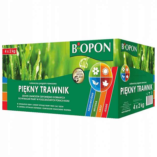 Granulované minerální hnojivo Krásný trávník Biopon Celoroční 4x2kg