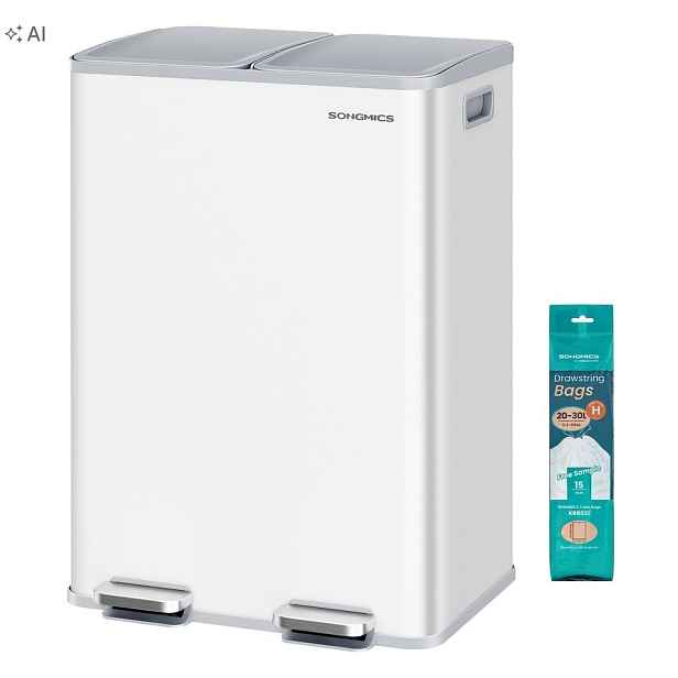 Odpadkový koš na tříděný odpad 2x30L Songmics, ocelový, bílý