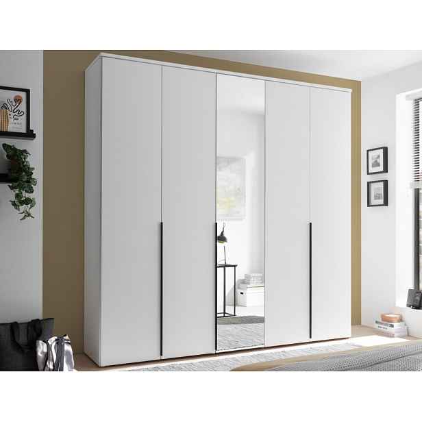 Šatní skříň se zrcadlem Kevo, 225 cm, bílá