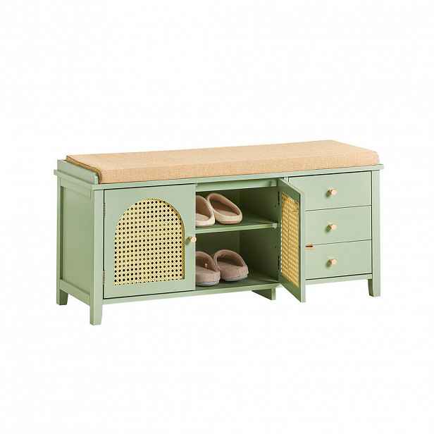 SoBuy BOTNÍK se třemi zásuvkami Zelená 100x34x46cm Nordický