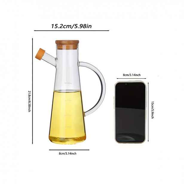 TEMU 1 ks Skleněný dávkovač oleje, nový styl kuchyňského nástroje s měřicími značkami, velkokapacitní domácí láhev na olej, 600 ml