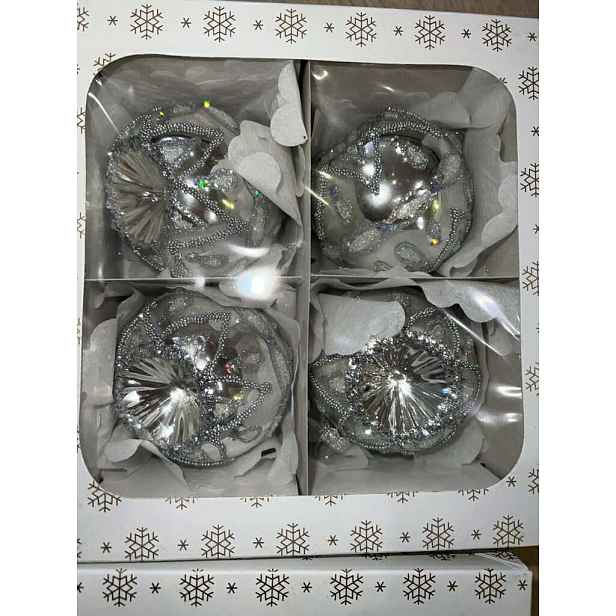 Set 4 Ks Skleněné Vánoční Baňky Glamour, Ručně zdobené