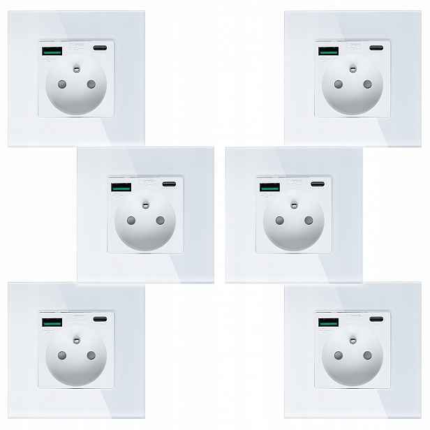 6x Bílá Elektrická Zásuvka Nástěnný Kontakt S Vestavěnou Usb Nabíječkou