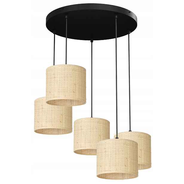 Závěsná stropní lampa Rattan Černá Béžová Abažur 5xE27 stropní svítidlo klasická