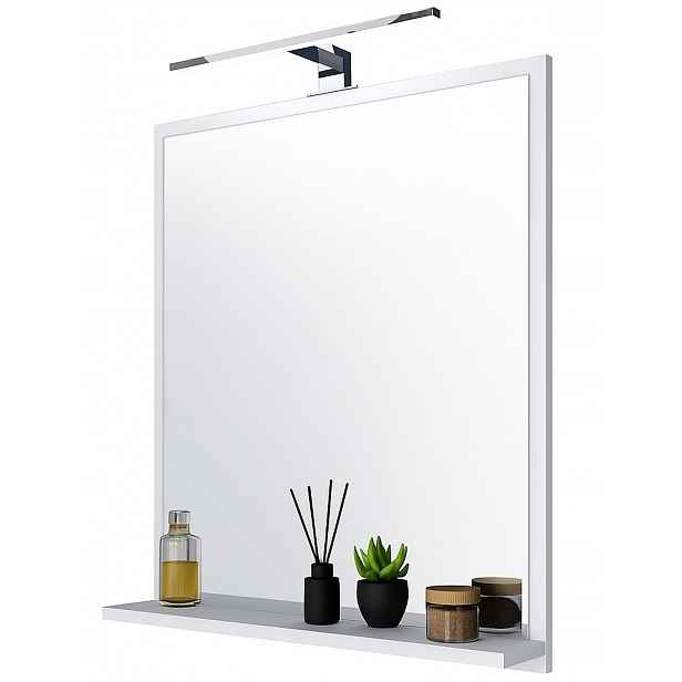 Závěsné koupelnové Zrcadlo , Nástěnné Zrcadlo s 1 policí 60x70 bílé Led