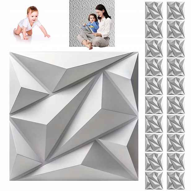 20 x Bílý Nástěnný Kaseton Nástěnné Panely Stropní Kazety 3D Diamant 30 cm