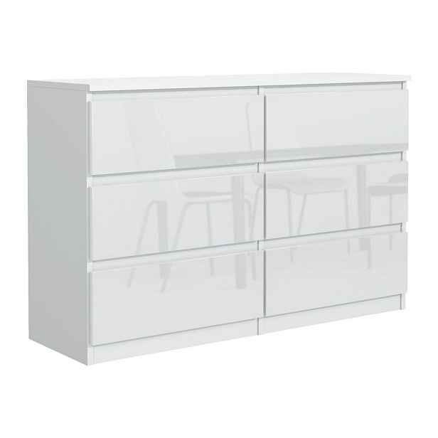 MASSENO KOMODA NUDO, 120/78,5/39 cm s 6 zásuvkami a dvířky, bílá