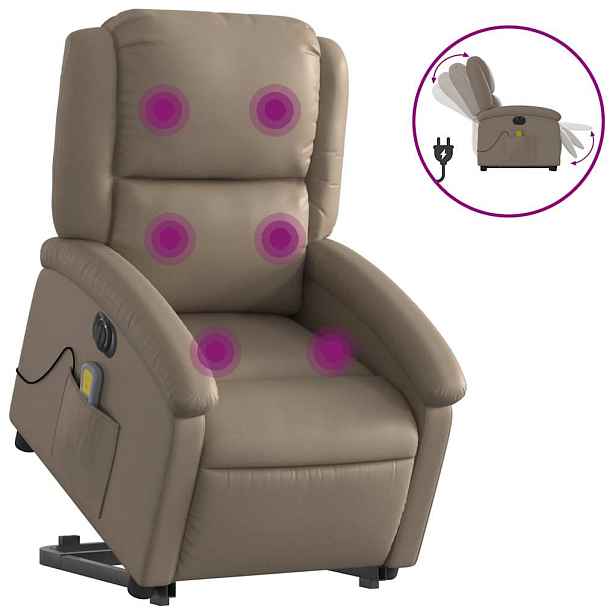 vidaXL Elektrické zvedací masážní polohovací křeslo cappuccino koženka