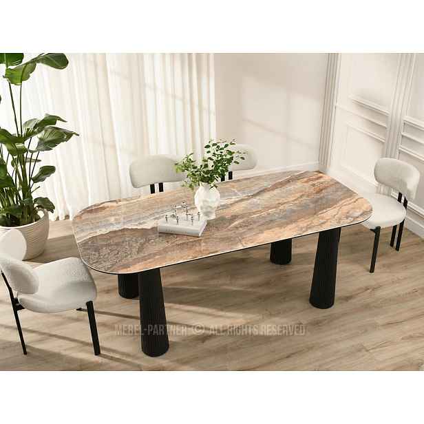 Designový jídelní stůl LENRIX - hnědý mramor / černý