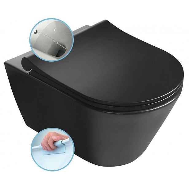 Sapho Avva - Závěsné WC s bidetovou sprškou, Rimless, matná černá 100312-110