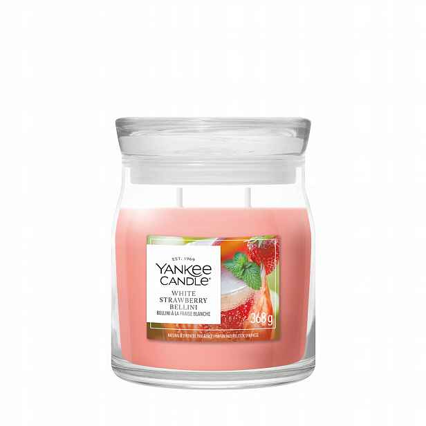Střední vonná svíčka Yankee Candle White Strawberry Bellini