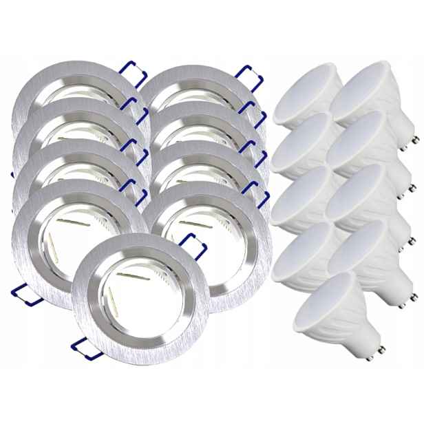 9x Hliníková Lampa Inox Stropní Zapuštěná Led Žárovky 1,5W