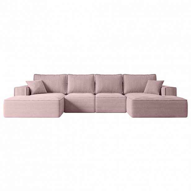 ALTDECOR OBÝVACÍ SADA s funkcí lůžka a úložným prostorem SIERRA-U-S – 349x161x87 cm, růžová manšestr