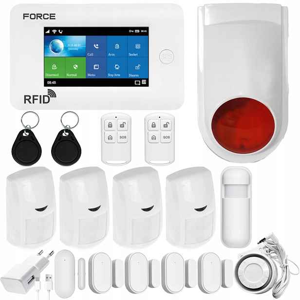 Force Bezdrátový Gsm WiFi alarm, velký set, Siréna, Polské menu