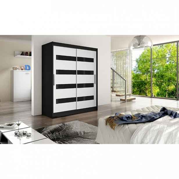 šatní skříň WESTA IV černá/bílá šířka 150 cm