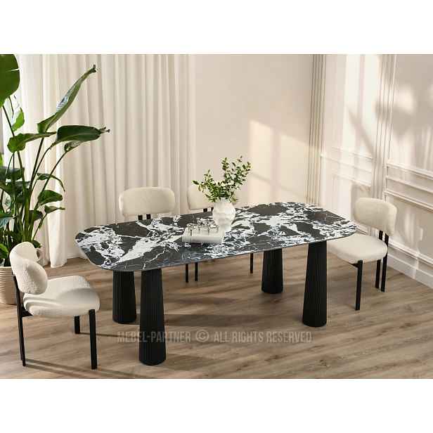 Designový jídelní stůl LENRIX - černobílý mramor / černý