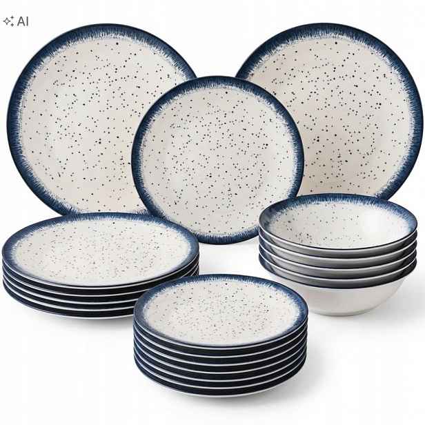 Jídelní Servis Porcelánový Komplet Sada 18 Ks Pro 6 Osob, Kropenaté Talíře