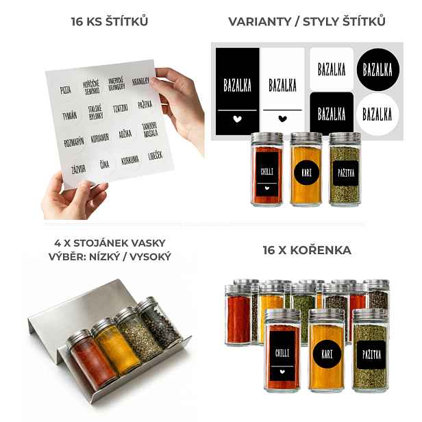 Orion Sada 16ks kořenek PIMEN 80ml + 4ks organizér na kořenky VASKY - NEREZ + sada 16ks štítků