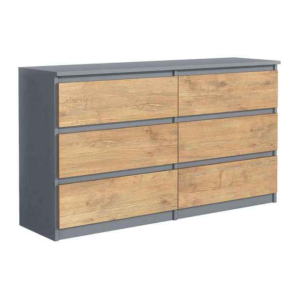 MASSENO KOMODA NUDO, 120/78,5/39 cm s 6 zásuvkami a dvířky, antracitová