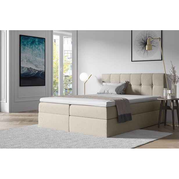 Čalouněná postel s úložným prostorem 120x200 RECIVIO - smetanová + topper ZDARMA