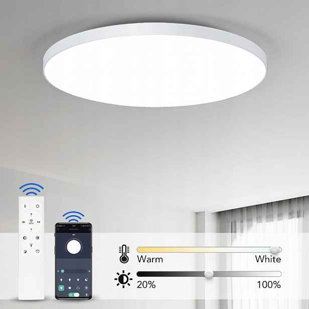Nástěnné/stropní svítidlo 47cm Ovládání přes APP/dálkové ovládání Max. 40-80W, 8800 lumenů, bílé