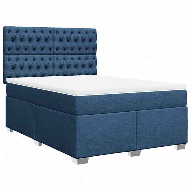 vidaXL Box spring postel s matrací modrá 140x200 cm textil