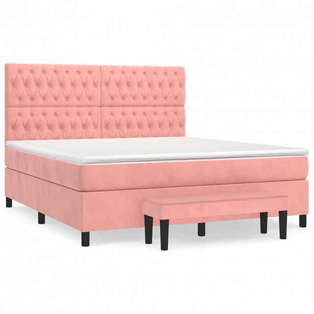 vidaXL Box spring postel s matrací růžová 180x200 cm samet