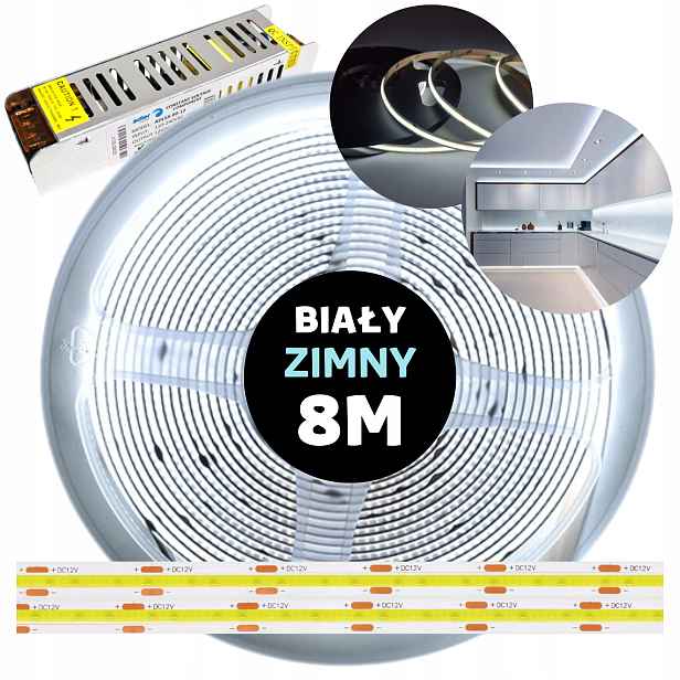 Pásek Led Cob kontinuální neonová linka s napájecím zdrojem bílý studený 12V 8M