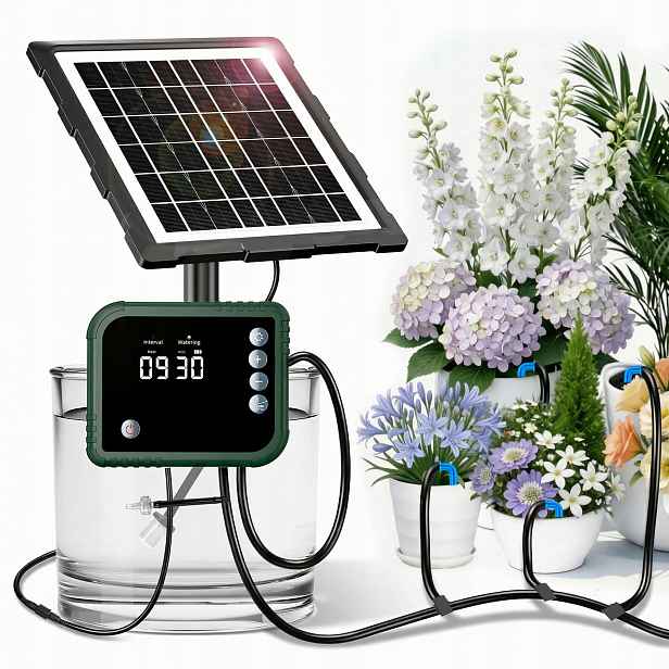 Solární kapkový zavlažovací systém LCD displej, 15 m hadice, 350 režimů