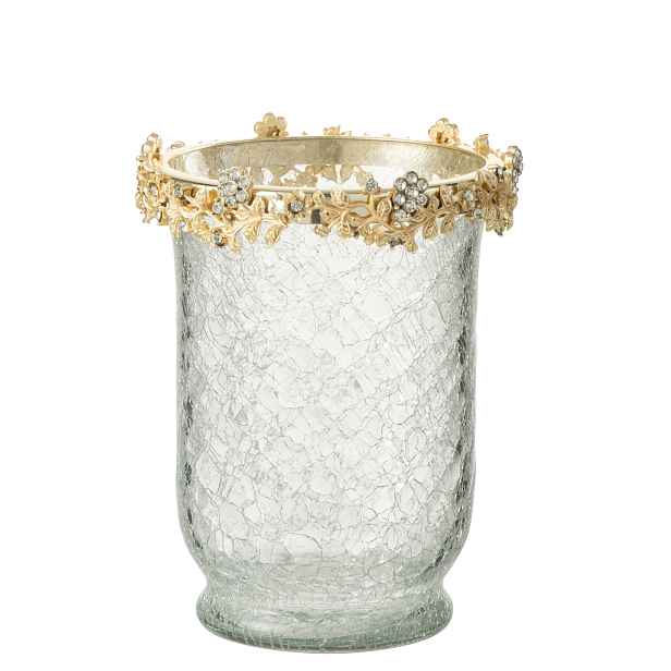 Velký transparentní svicen se zdobením a kamínky Volve  - Ø14*19cm J-Line by Jolipa