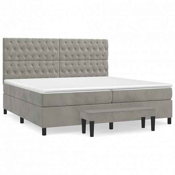 vidaXL Box spring postel s matrací světle šedá 200x200 cm samet