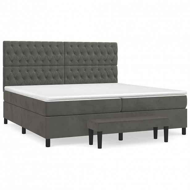vidaXL Box spring postel s matrací tmavě šedá 200x200 cm samet
