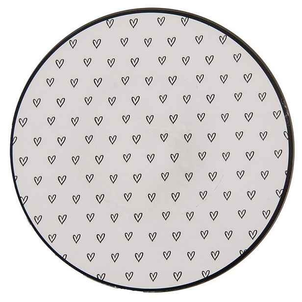 Bílo-černý servírovací talíř se srdíčky - Ø 33*1 cm Clayre & Eef
