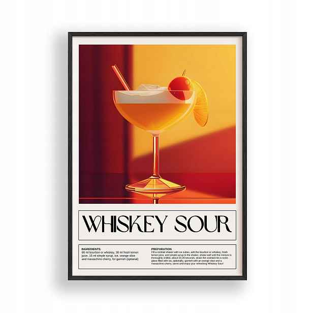 Obraz Whiskey Sour Drink Plakát Rámeček Dřevěný Černý 30x42 cm