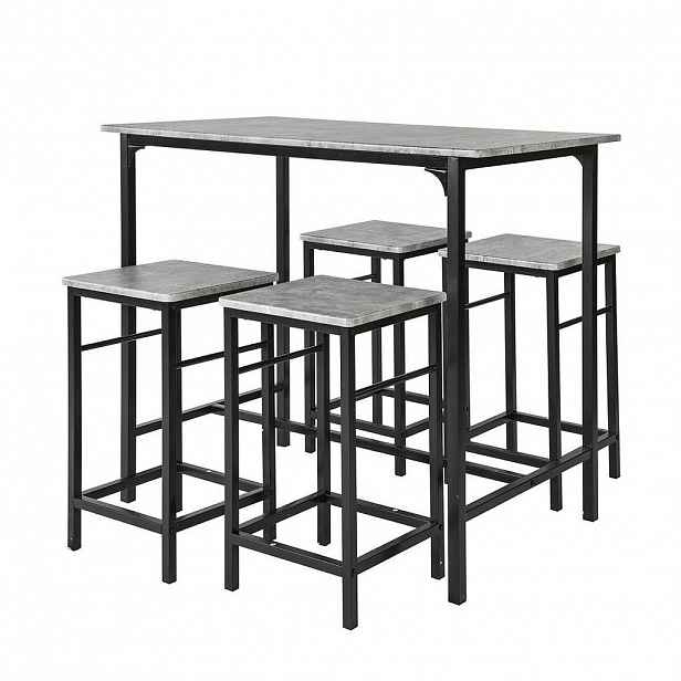 SoBuy SADA stolu se 4 stoličkami Šedá 100x60x87cm Industriální
