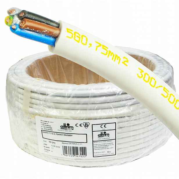 Kabel Owy 5x0,75 mm Cu lanko bílé Cu 50 m