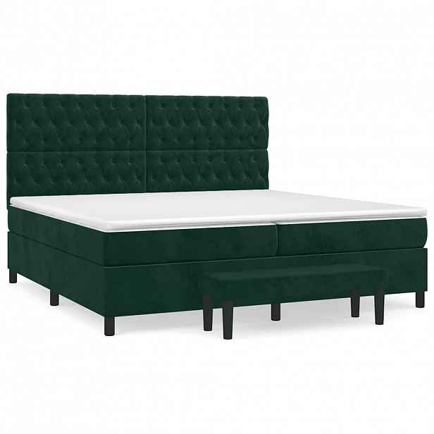 vidaXL Box spring postel s matrací tmavě zelená 200x200 cm samet