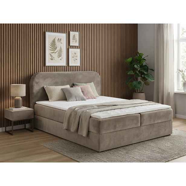 Čalouněná postel boxspring FORENA 160x200 cm béžová Matrace: Matrace Bonell pružinová