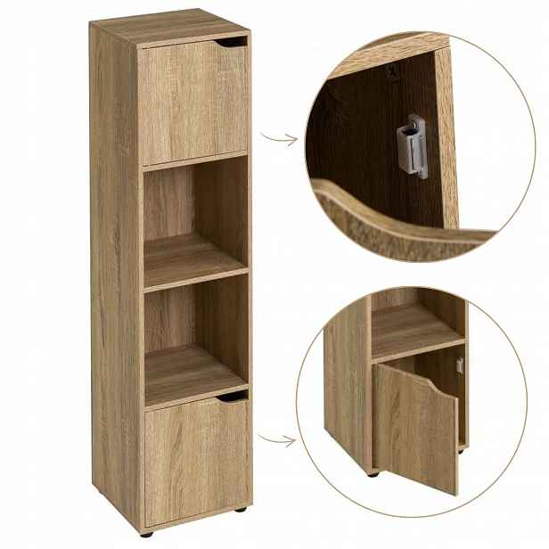 Regál Cube Sloupek Hnědý 30x29x119 cm skříňka do obývacího pokoje 4 police s dvířky