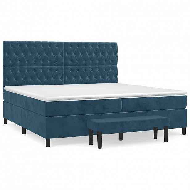 vidaXL Box spring postel s matrací tmavě modrá 200x200 cm samet