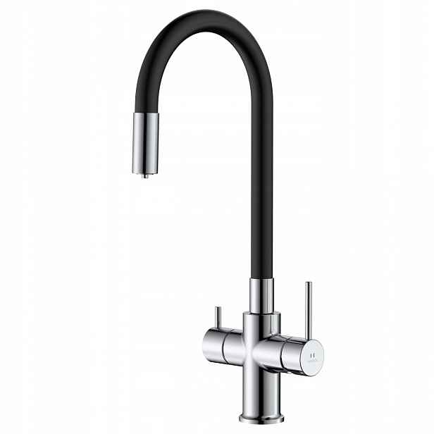 Kuchyňská baterie Avapax Dapur, chrom/černá, vodní filtr, flexibilní ramínko