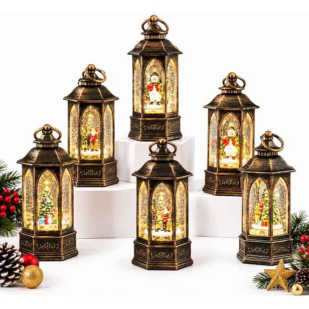 Led Vánoční Lucerna S Rotujícím Sněhem Usb Baterie 21 CM